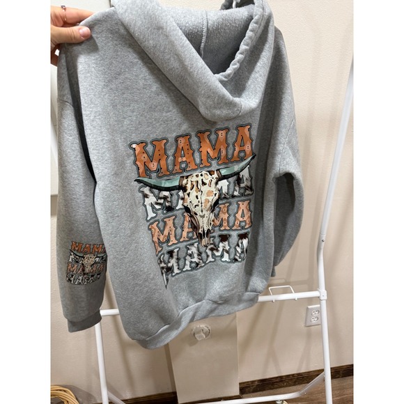 Unbranded Tops - Mama Longhorn Skull Hoodie L XL Western Cowgirl Gray country Sweatshirt